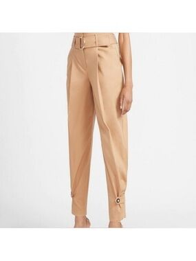 Express Camel High-Waist Belted Tapered Trousers
